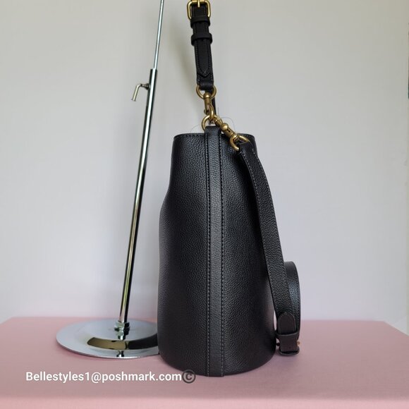 COACH Willow Polished Pebbled Leather Bucket Shoulder Bag- Black color ⭐ - Picture 8 of 16